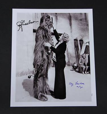 STAR WARS: A NEW HOPE (1977) - Signed Promotional Still – Kay Freeborn Dressing Chewbacca (Peter Mayhew)