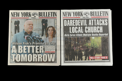 Lot # 8: Marvel's Daredevil (TV Series) - Pair of New York Bulletin Daredevil Newspaper Covers