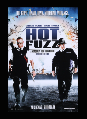 Lot #95 - HOT FUZZ (2007) - Reproduction Poster, 2007, Autographed by Simon Pegg, Nick Frost and Paul Freeman