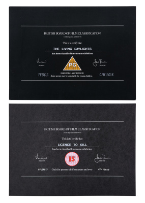 Lot #333 - JAMES BOND: VARIOUS PRODUCTIONS (1980'S) - BBFC Certificate James Bond (Timothy Dalton), 1980's