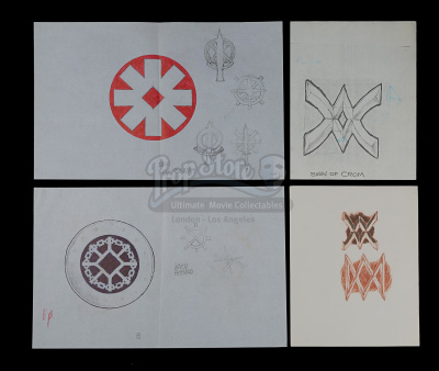 CONAN THE BARBARIAN (1982) - Ron Cobb Hand-Drawn Crom and Wheel of Pain Emblem Designs