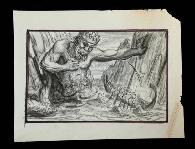 JASON AND THE ARGONAUTS (1963) - Ray Harryhausen Hand-Drawn Concept of Triton (William Gudgeon) and the Argo