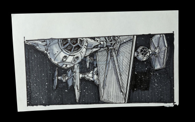 STAR WARS: THE EMPIRE STRIKES BACK (1980) - Hand-Drawn Storyboard - TIE Fighter Armada