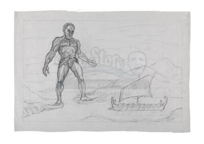 Lot #414 - JASON AND THE ARGONAUTS (1963) - Ray Harryhausen Hand-Drawn Concept Sketch of Talos