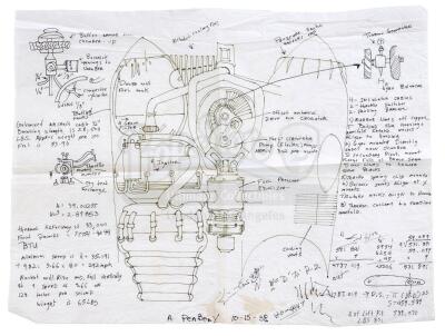 Lot #594 - THE ROCKETEER (1991) - A. "Peevy" Peabody's Hand-drawn (Alan Arkin) Rocket Pack Schematics