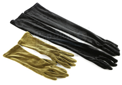 Lot # 10: THE HAUNTING OF HILL HOUSE - Theo Crain's Green Velvet Gloves Worn at the Dinner Table with Black Gloves